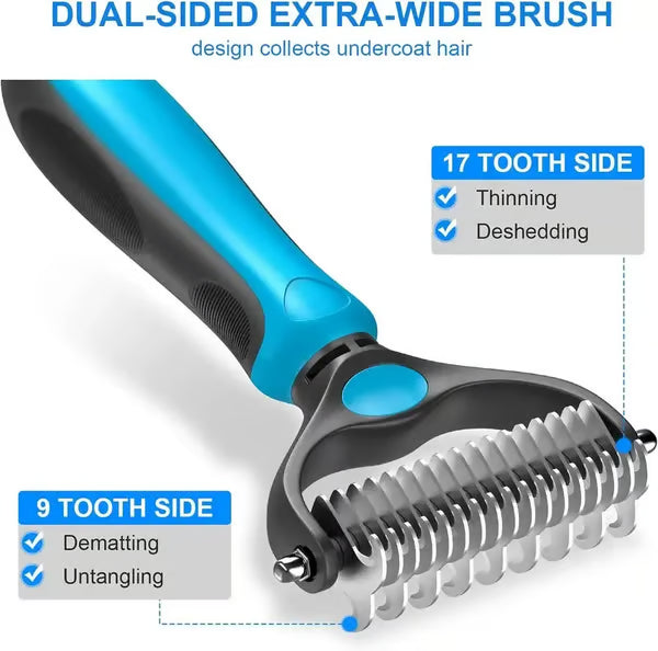 Professional Double-Sided Pet Grooming Rake ✨ Undercoat Deshedding Tool for Dogs & Cats 🐶🐱
