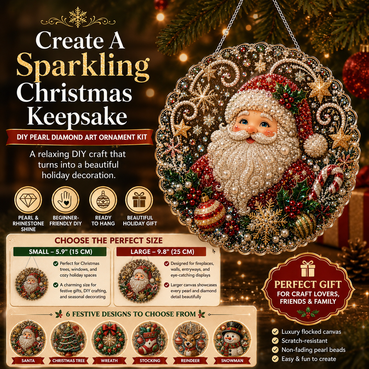 🔥✨Limit to Sale✨🔥🎄 Premium Christmas Pearl Diamond Art Ornament Kit | DIY Holiday Hanging Decor