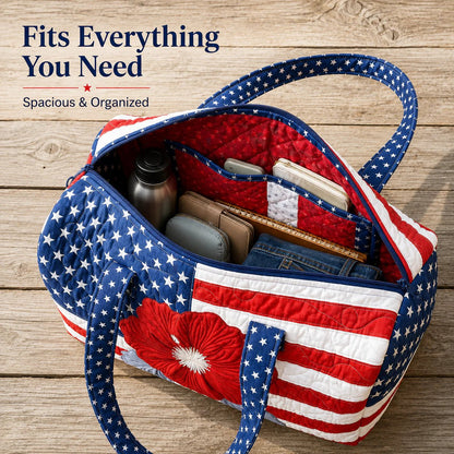 Floral American Flag Travel Duffel