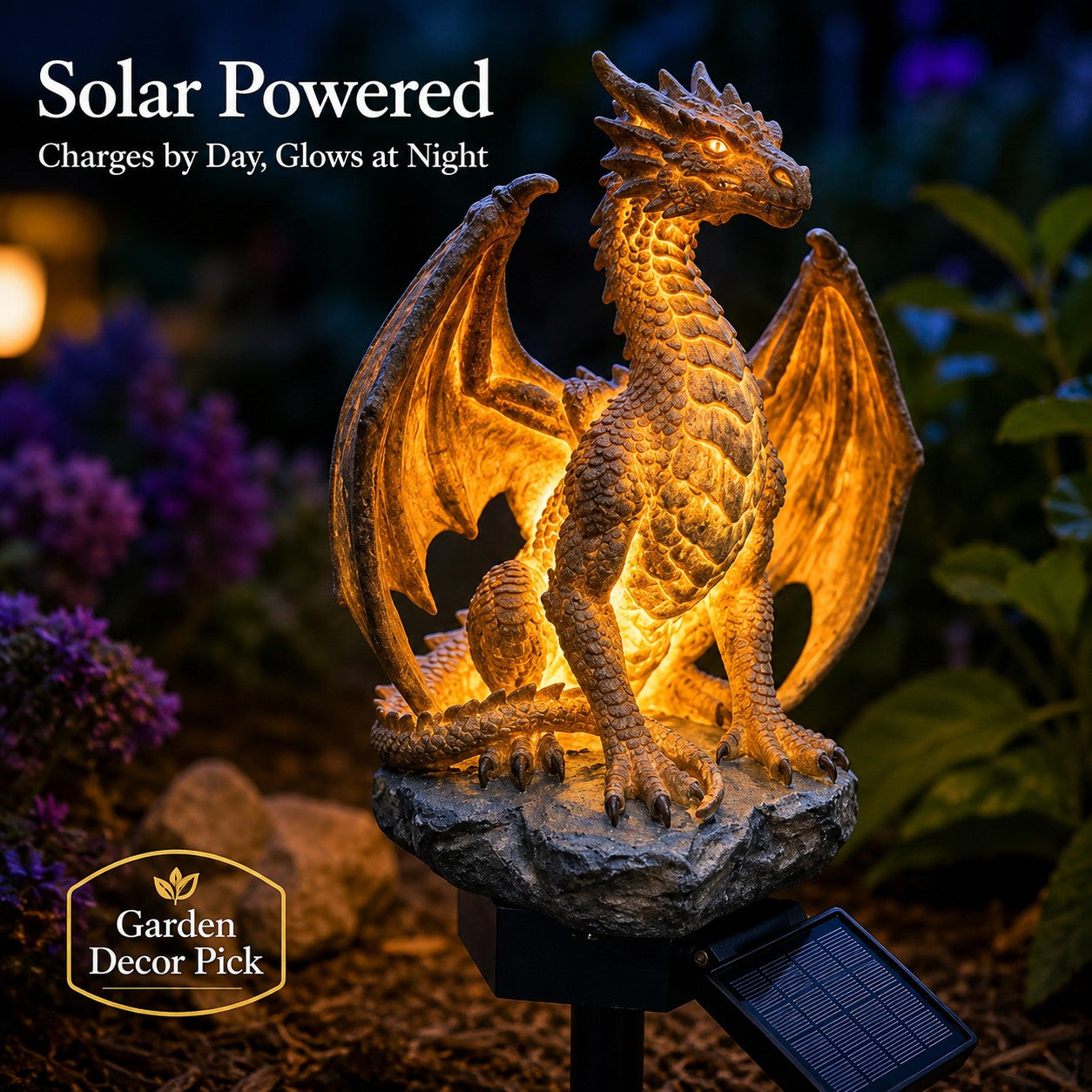 💥LAST DAY 50% OFF🐉✨Solar Dragon Garden Statue Light – Golden Ember Fantasy Outdoor Decor