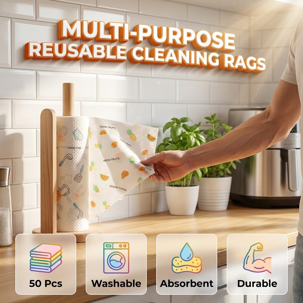 ✨ 50-Piece Reusable Cleaning Cloth Roll – Tear-Off Multipurpose Wipes for Kitchen & Home