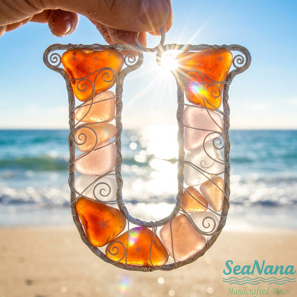 🌊 Handcrafted Wire-Wrapped Sea Glass Letter Ornament: More Than a Last Name, It's a Blessing