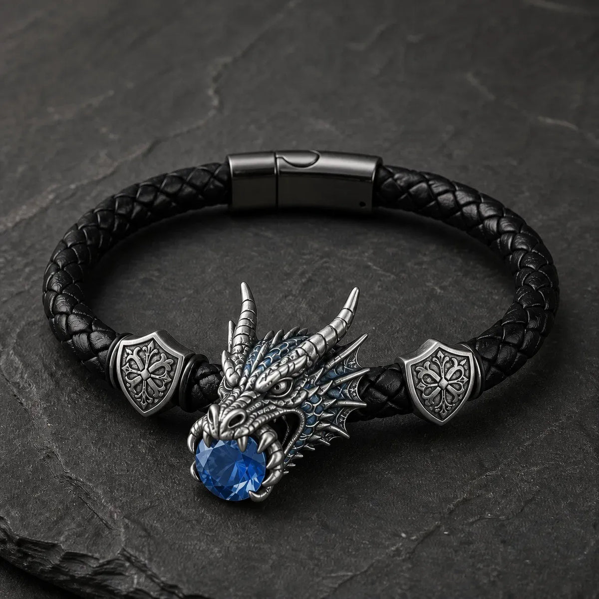 🐉 Dragonstone Guardian Bracelet | Sculpted Western Dragon Leather Bracelet – 6 Legendary Styles