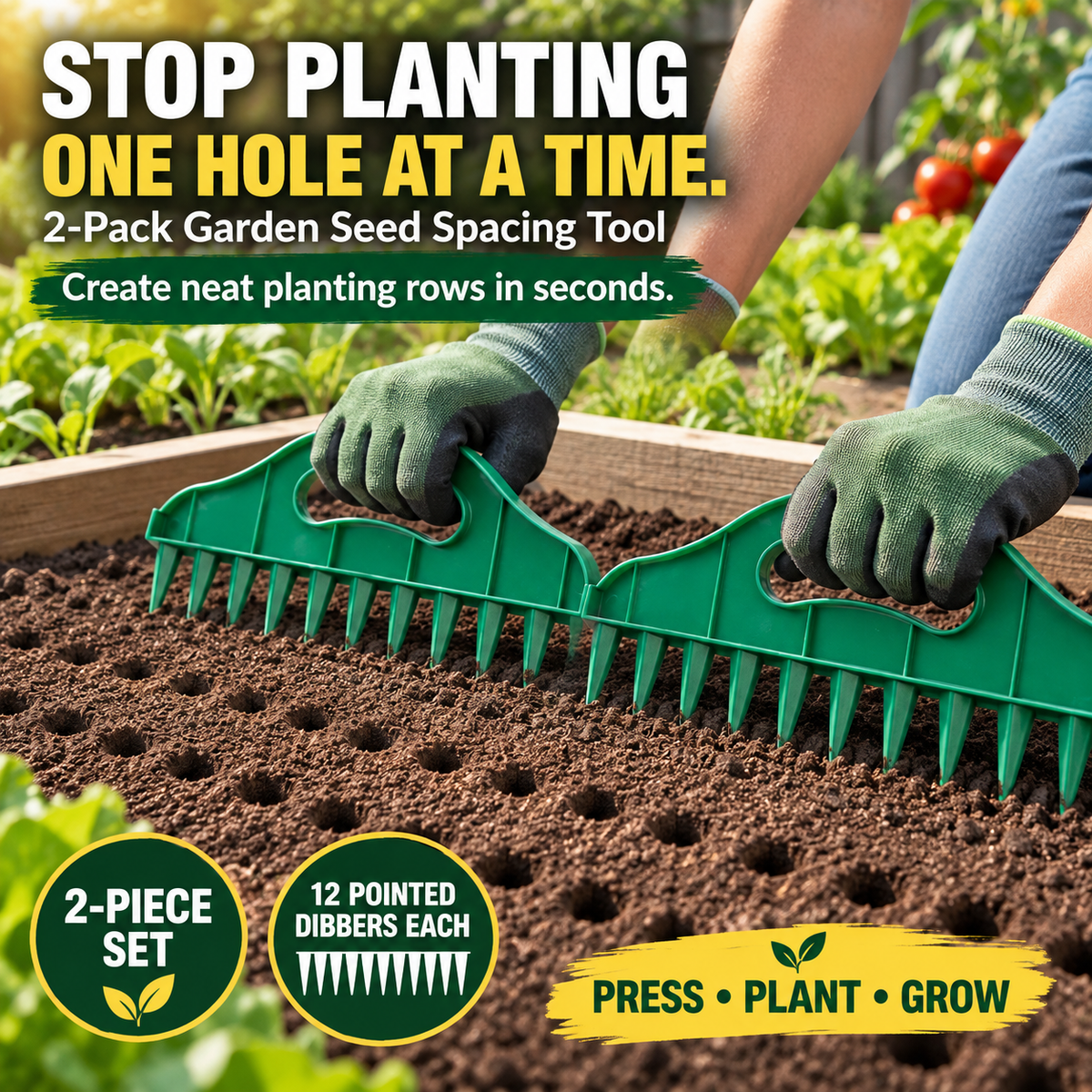 🏡 2-Pack Garden Seed Spacing Tool – Multi-Row Soil Dibbler & Furrow Maker