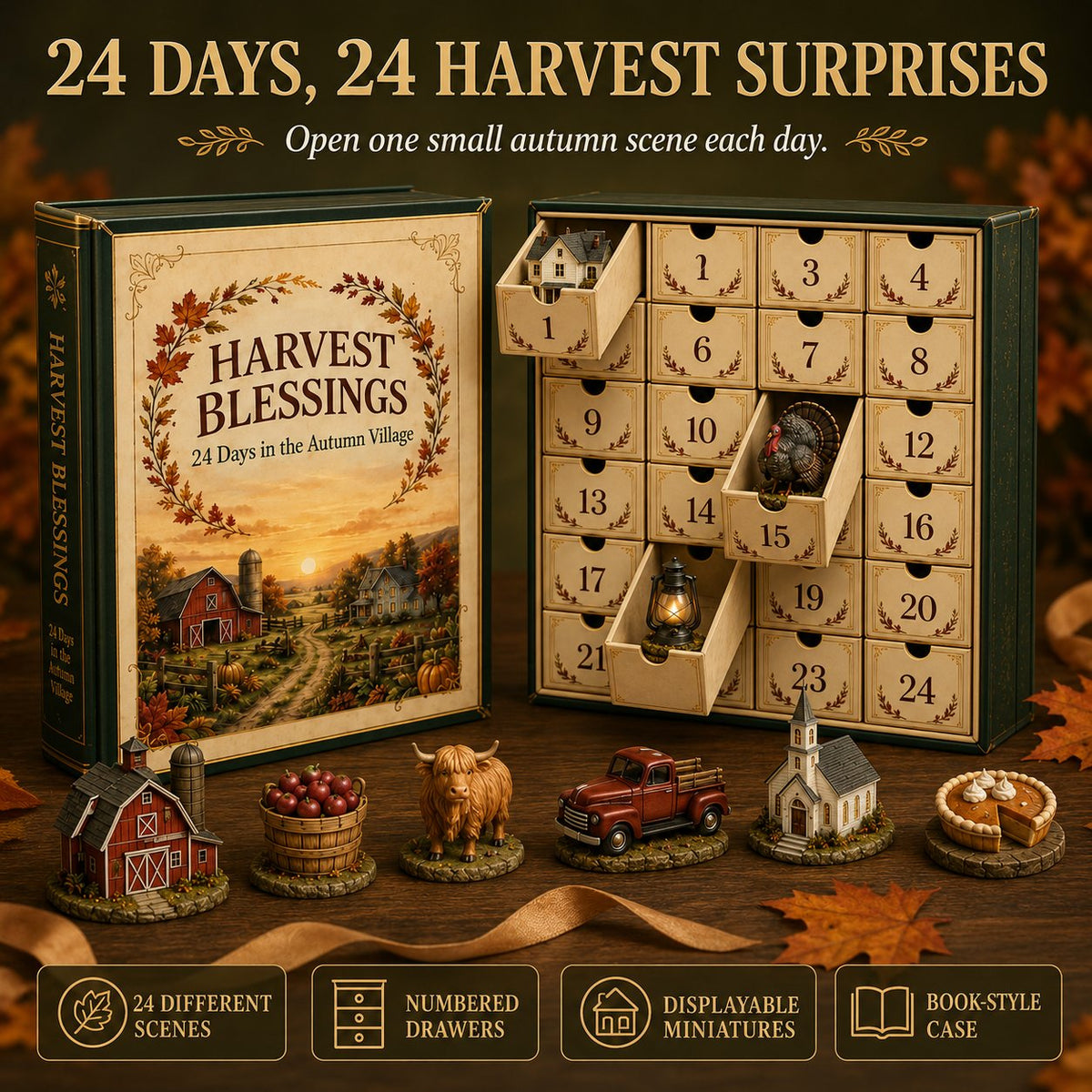 ⏳ Last Day 49% OFF – 🍂 Harvest Blessings Advent Calendar 2026 | 24 Unique Autumn Farm & Thanksgiving Collectibles in a Book-Style Countdown Box 🦃
