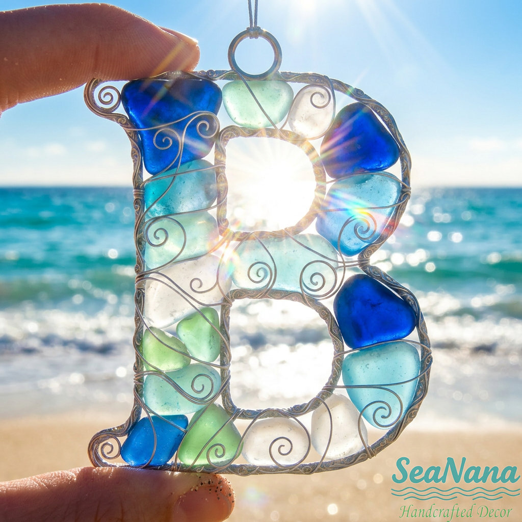 🌊 Handcrafted Wire-Wrapped Sea Glass Letter Ornament: More Than a Last Name, It's a Blessing