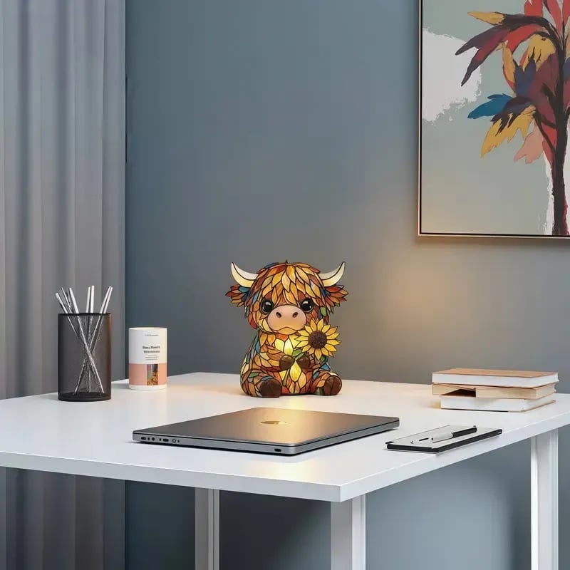 🎉🌻🐮Creative Highland Cow  Sunflower LED Night Light