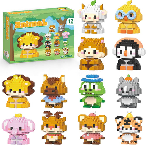 12 Pack Animals Building Block Sets,Micro Mini Animals Party Favors for Kids, Birthday Gift for Boy Girl(1,691 Pieces)