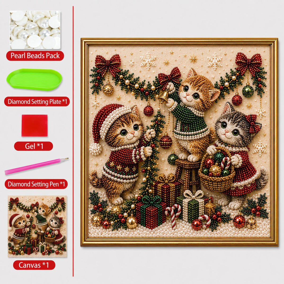 🎄🐾 LAST DAY 49% OFF – Premium 3D Pearl Christmas Kitty Art Kit 🎅🐱❄️