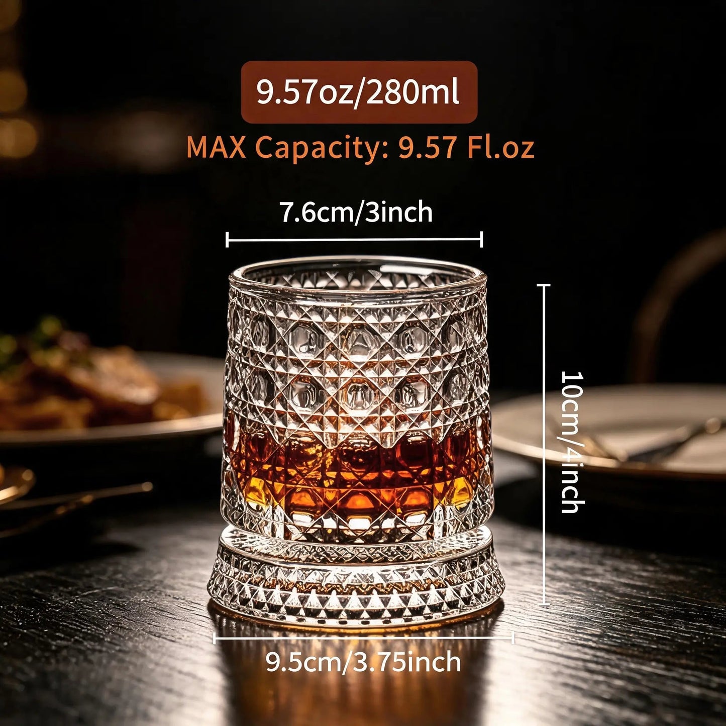 4-Pack Rotating Crystal Whiskey Glasses with4 Ice Ball Molds & Gift Box