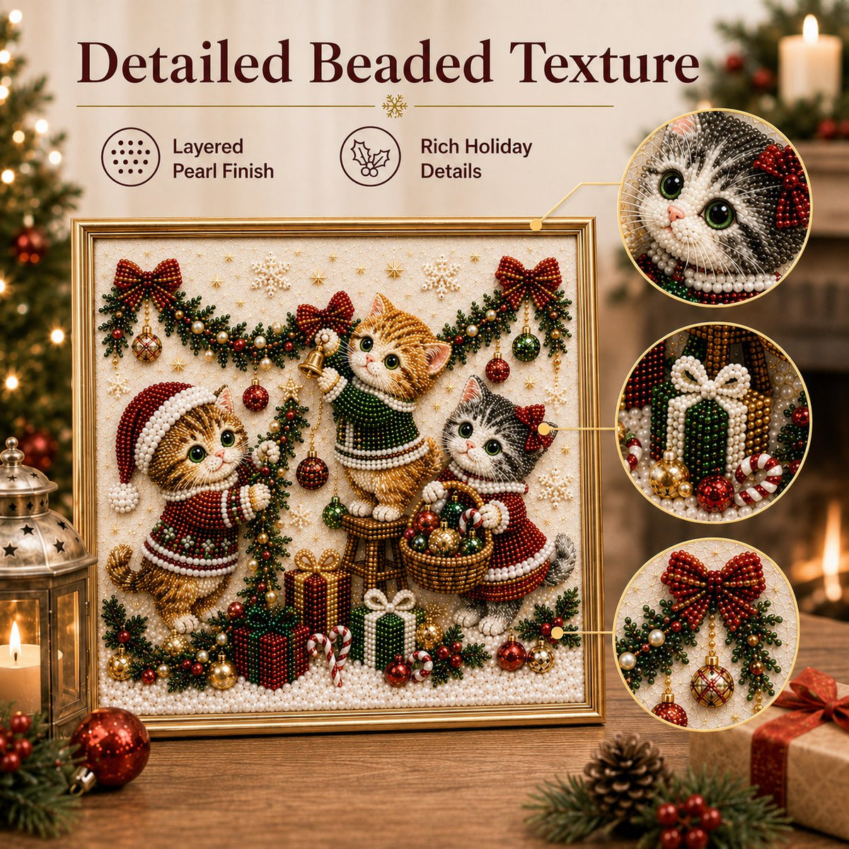 🎄🐾 LAST DAY 49% OFF – Premium 3D Pearl Christmas Kitty Art Kit 🎅🐱❄️