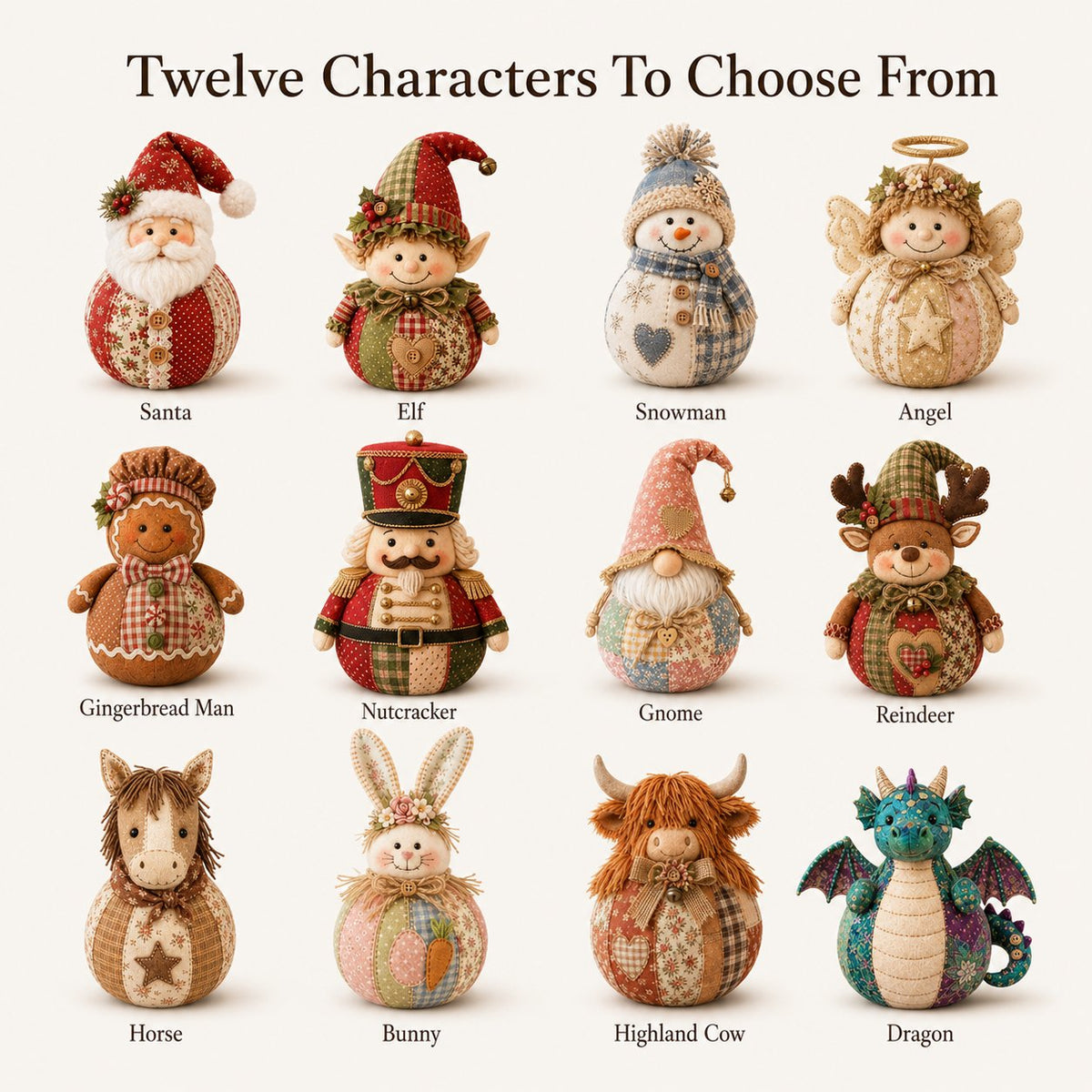 🎄 DIY Patchwork Fabric Doll Kit – Create Your Own Handmade Christmas Character