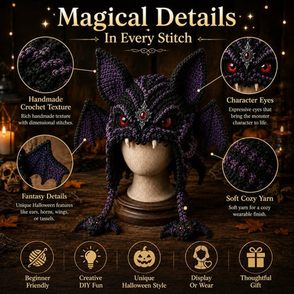 🔥 LAST DAY 49% OFF – 🎃 Halloween Monster Hood DIY Crochet Kit | Premium Soft Yarn Materials with Step-by-Step Guide DIY Handmade Wearable Character Hood 🧶🎭✨