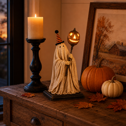 🎃Lighted Vintage Ghost Figurine with Glowing Pumpkin Staff