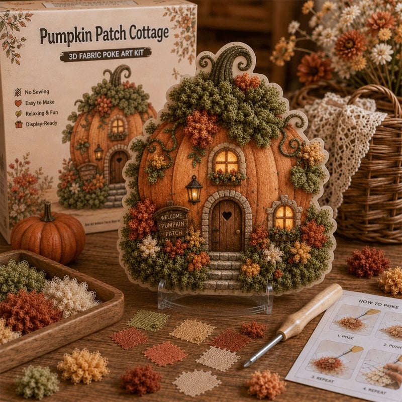 🔥Last Day 49% OFF - ✨Whimsical Village 3D Fabric Poke Art Kit