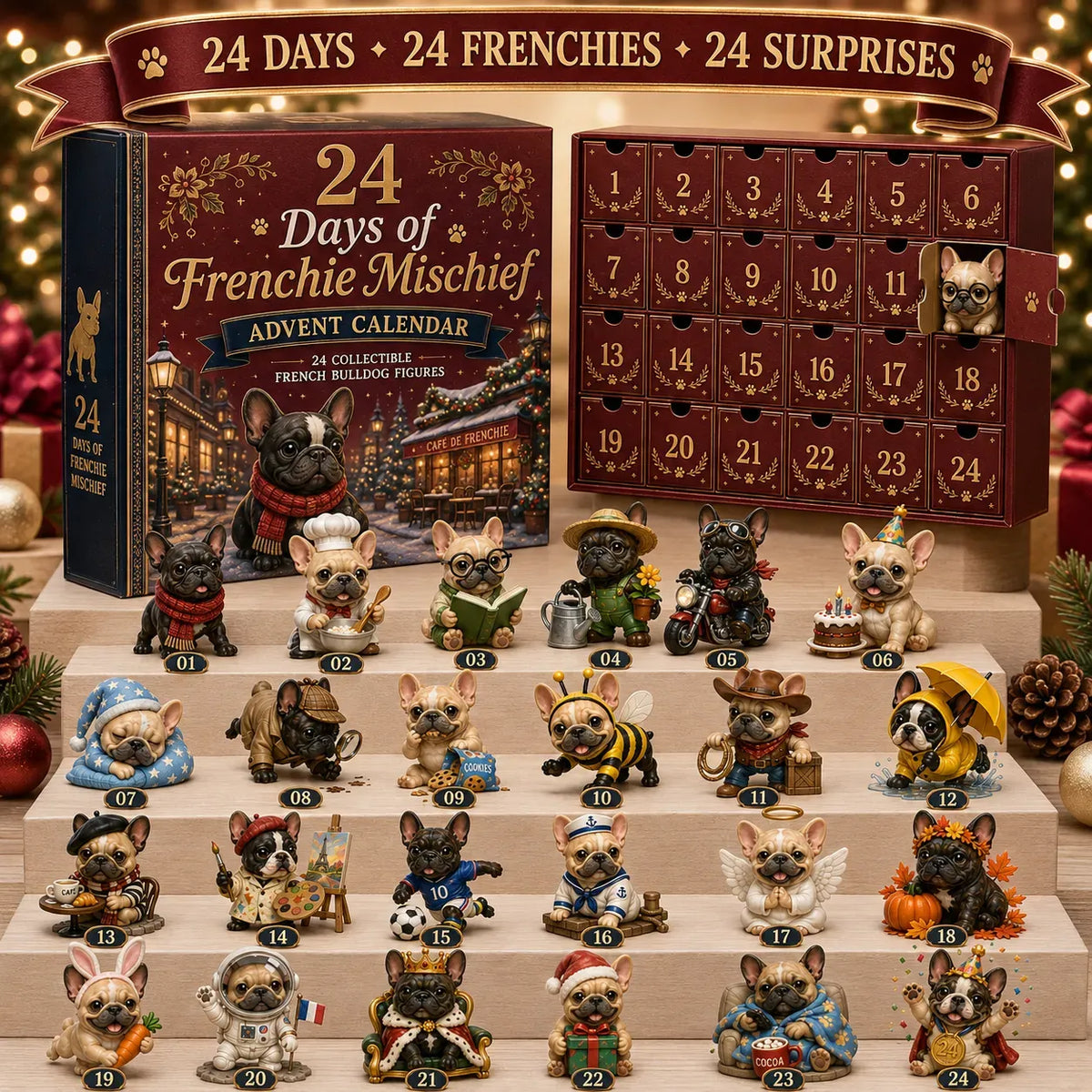 ⏳ Last Day 49% OFF – 🐶 24 Days of Frenchie Mischief Advent Calendar – Collectible French Bulldog Figurines 🎁