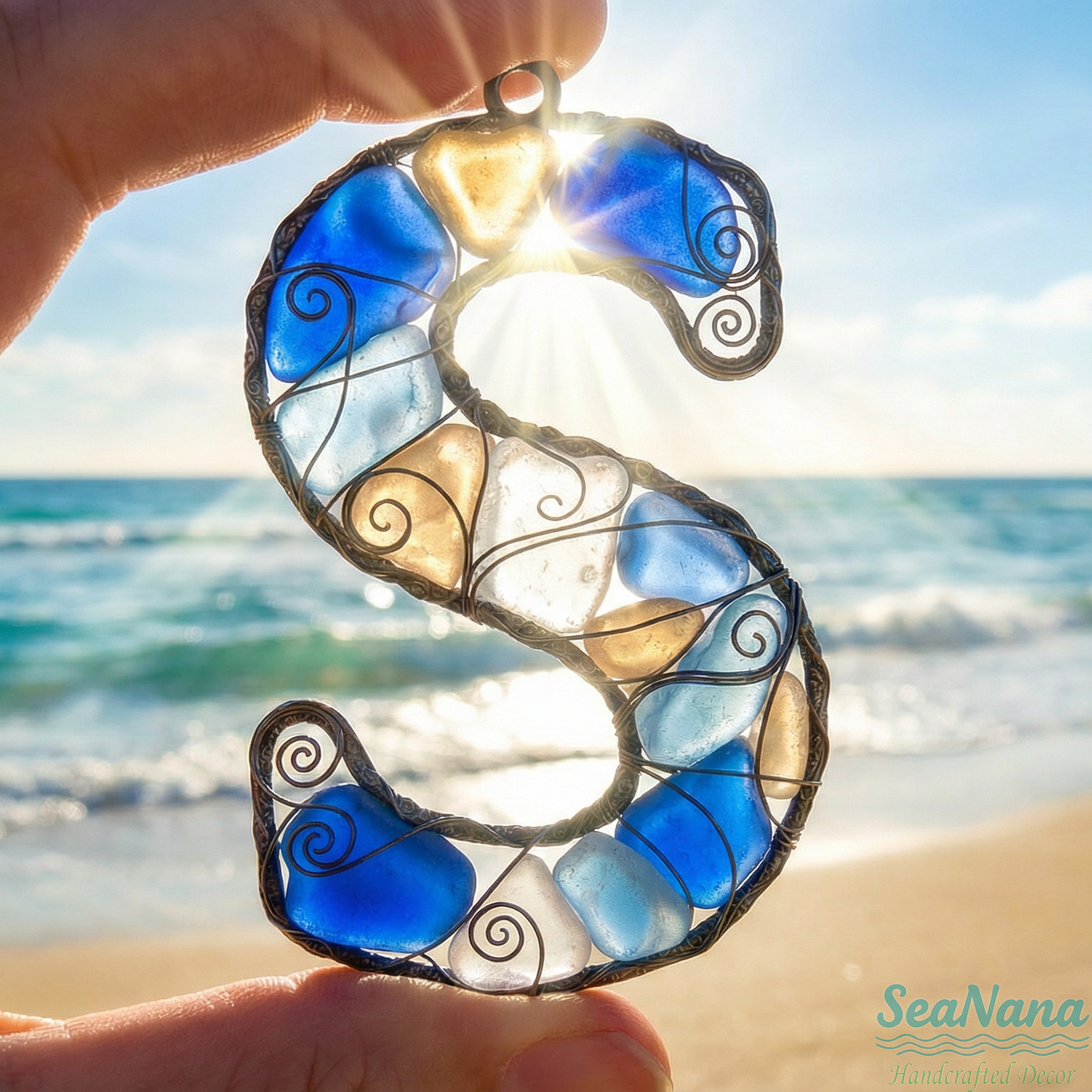 🌊 Handcrafted Wire-Wrapped Sea Glass Letter Ornament: More Than a Last Name, It's a Blessing