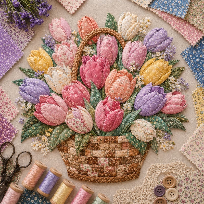🔥Most Popular in 2026🔥🌸🧵 Premium Floral Basket Patchwork DIY Kit | High-Quality Layered Fabric Bouquet with Raised Petals & Woven Basket Details ✨