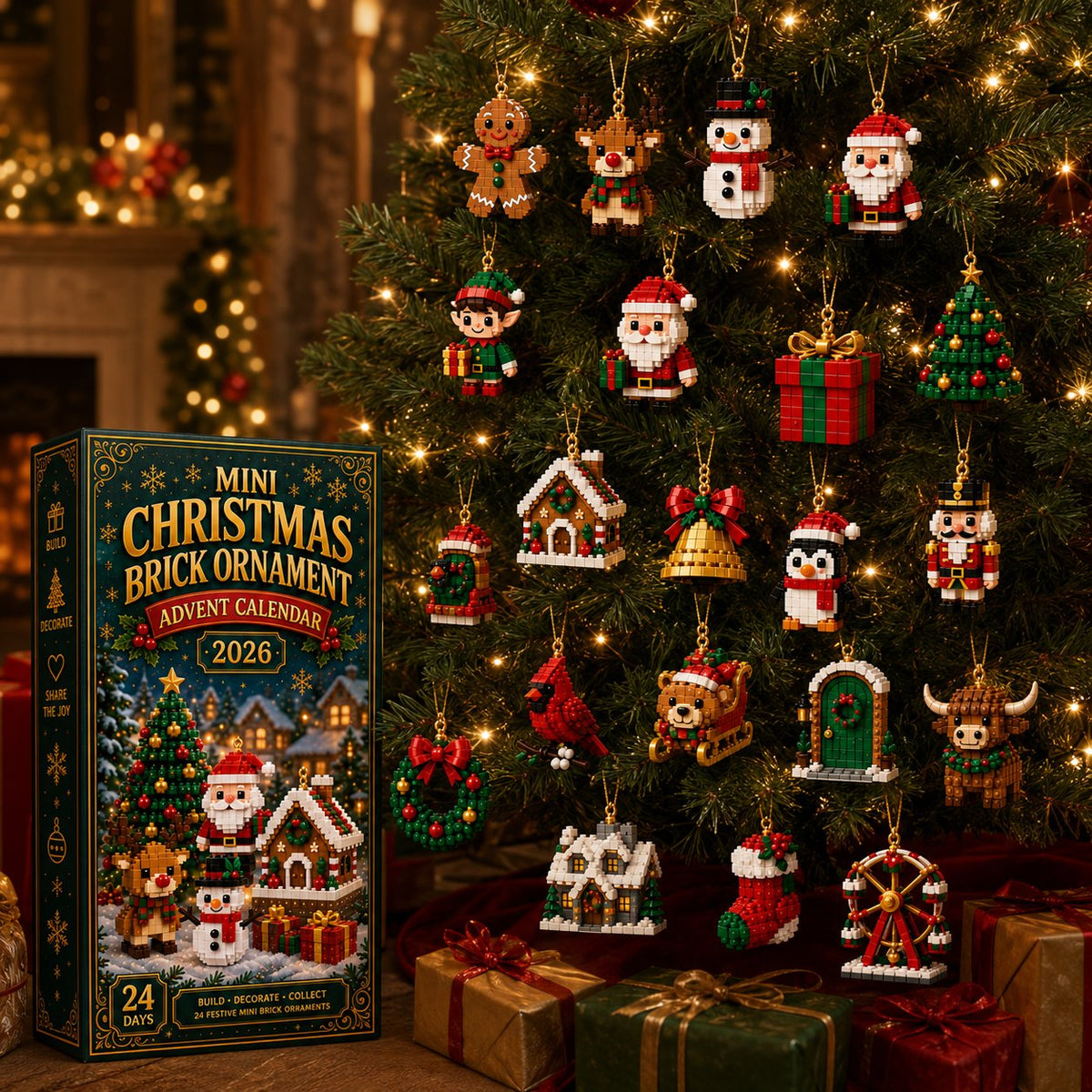 🔔🎄24-day mini Christmas tree advent calendar made of building blocks | 24 unique, buildable Christmas motifs with hanging loops for trees, garlands and festive decorations 🧱