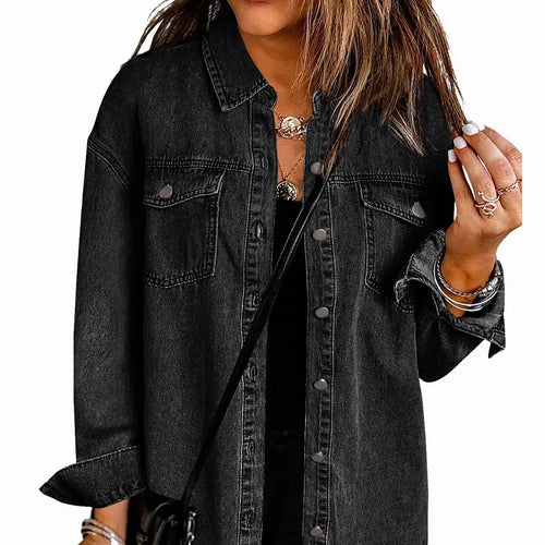 Women's Oversize Ripped Tassel Denim Jean Jacket - Casual Long Sleeve, Pockets, Soft Fabric, Stylish Tops for Ladies