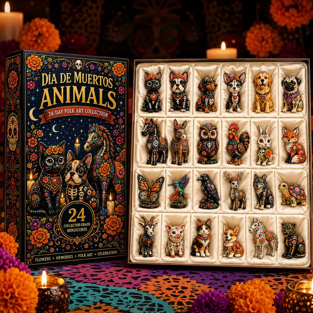 Día de Muertos Animals Advent Calendar 2026 – 24-Day Folk Art Animal Figurine Collection | 24 Unique Collector-Grade Miniatures