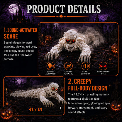 🔥 [49% Off Halloween Early Bird Special]-Sound-Activated Animated Crawling Mummy with Glowing Red Eyes
