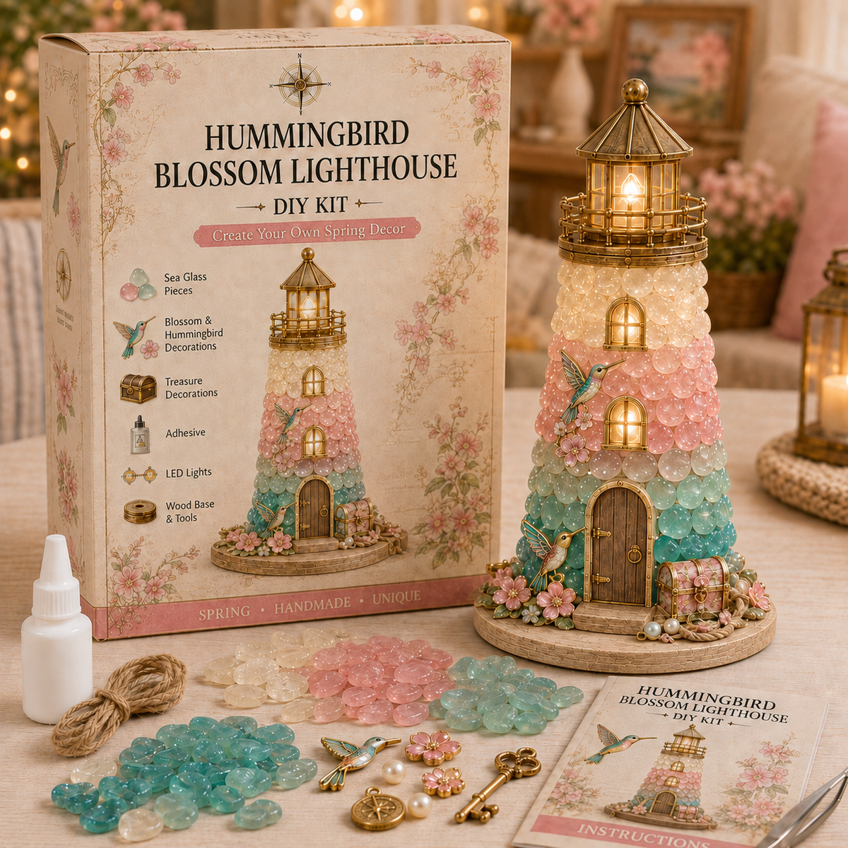 ⏳ Last Day 49% OFF – 🌊 DIY Sea Glass Lighthouse Kit – Light-Up Coastal Craft & Handmade Home Decor