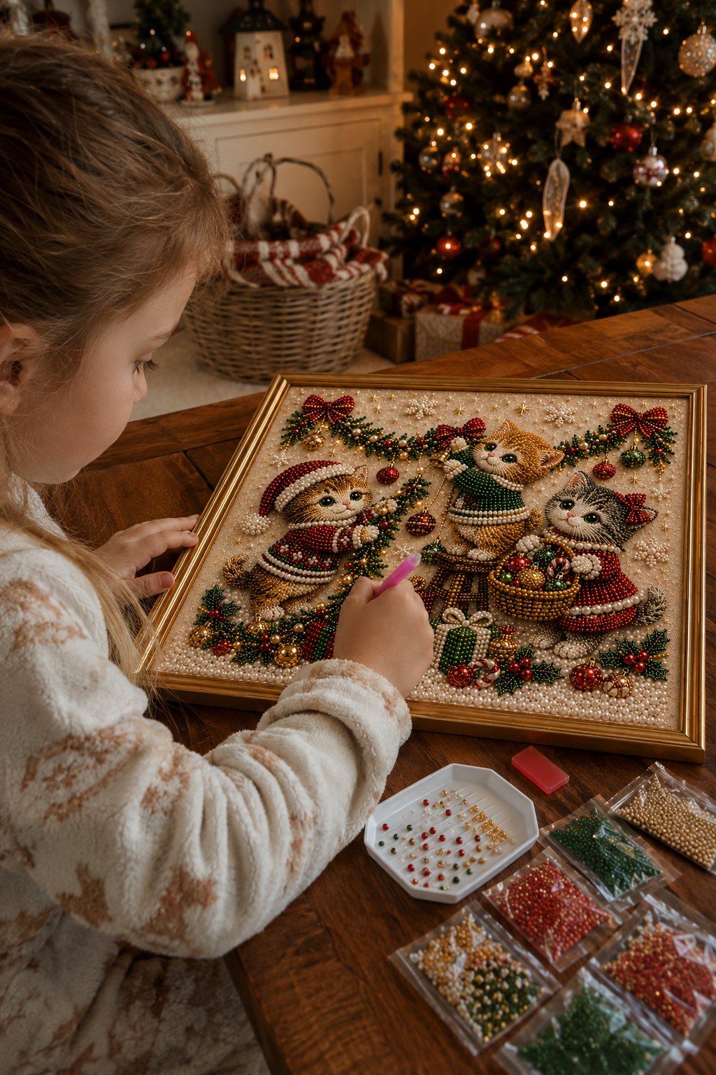 🎄🐾 LAST DAY 49% OFF – Premium 3D Pearl Christmas Kitty Art Kit 🎅🐱❄️