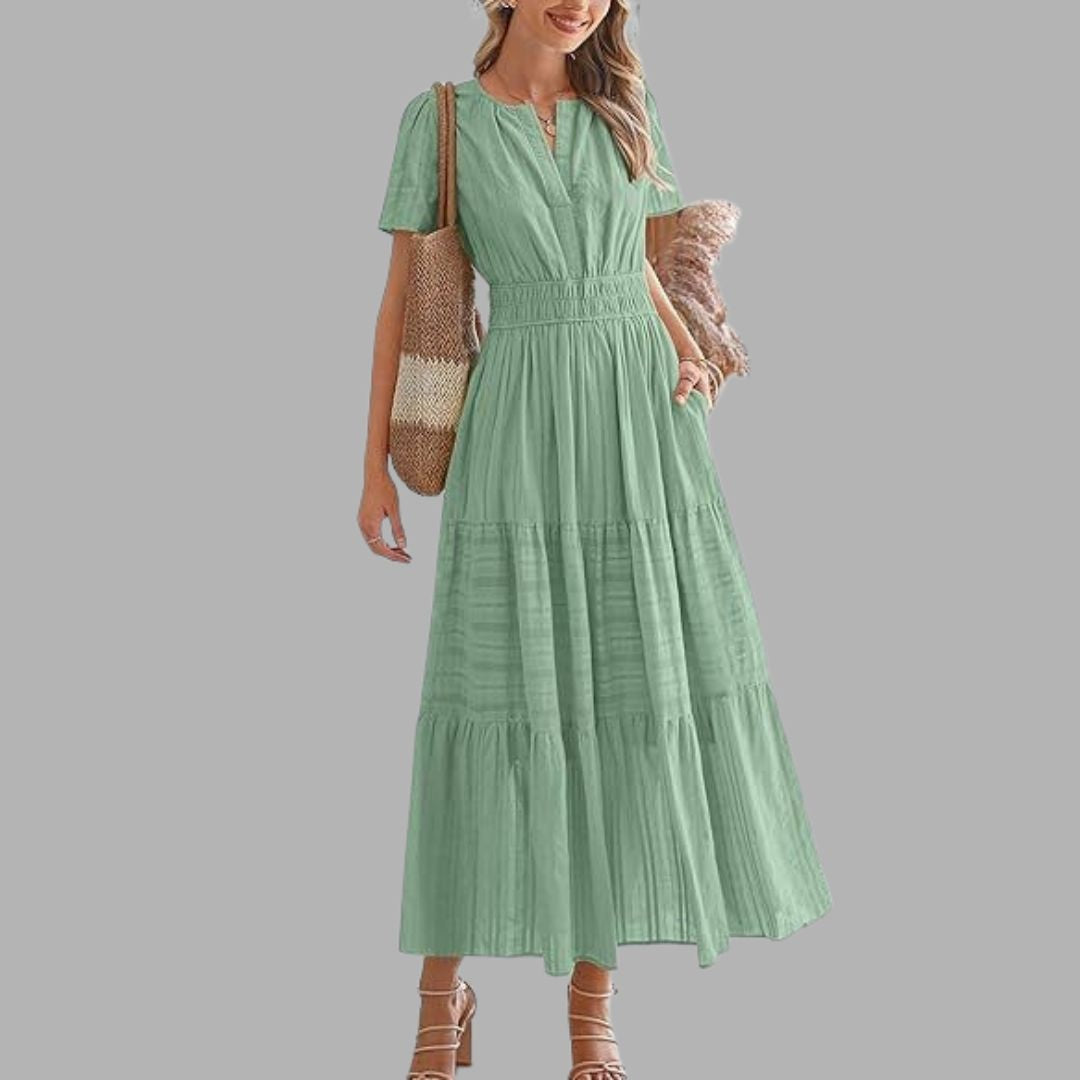High-Waist Puff Sleeve Dress
