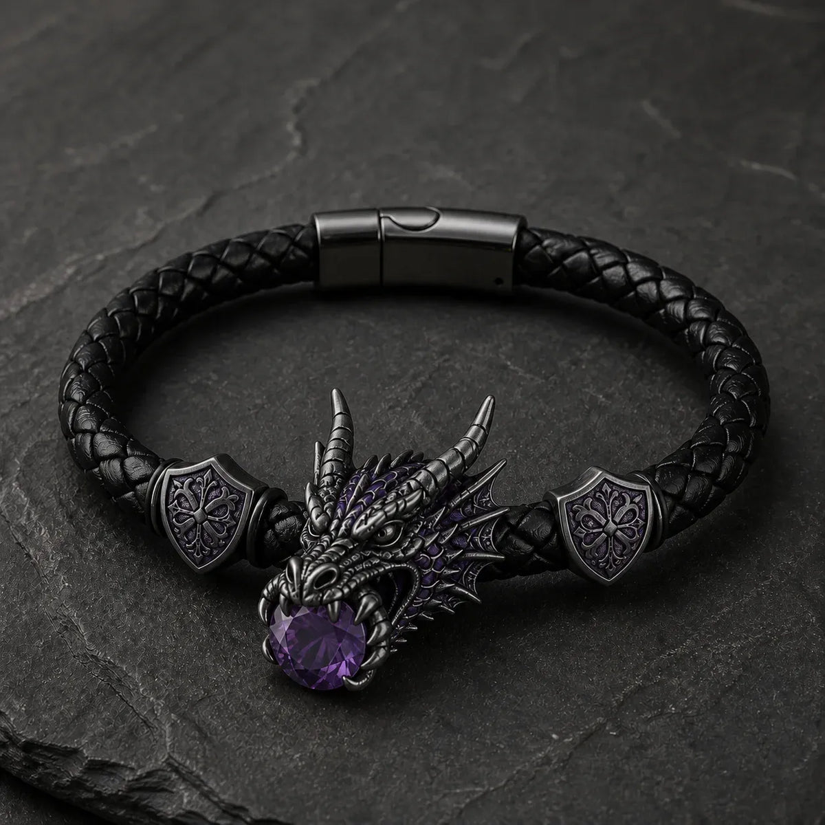 🐉 Dragonstone Guardian Bracelet | Sculpted Western Dragon Leather Bracelet – 6 Legendary Styles