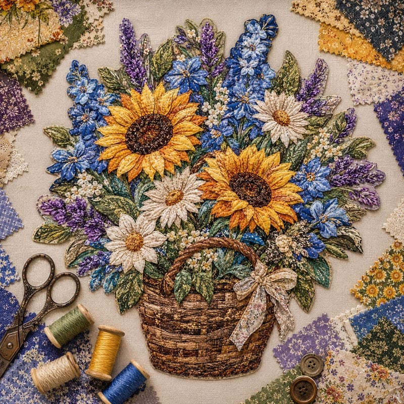 🔥Most Popular in 2026🔥🌸🧵 Premium Floral Basket Patchwork DIY Kit | High-Quality Layered Fabric Bouquet with Raised Petals & Woven Basket Details ✨