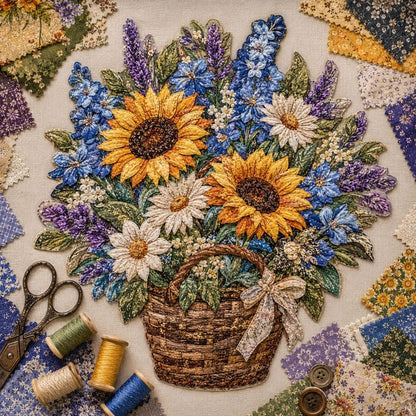 🔥Most Popular in 2026🔥🌸🧵 Premium Floral Basket Patchwork DIY Kit | High-Quality Layered Fabric Bouquet with Raised Petals & Woven Basket Details ✨