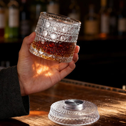 4-Pack Rotating Crystal Whiskey Glasses with4 Ice Ball Molds & Gift Box