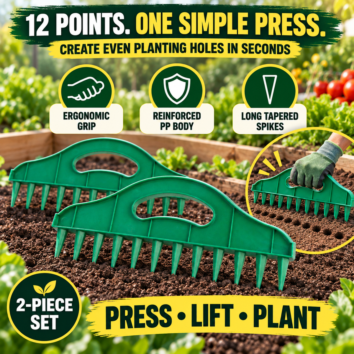 🏡 2-Pack Garden Seed Spacing Tool – Multi-Row Soil Dibbler & Furrow Maker