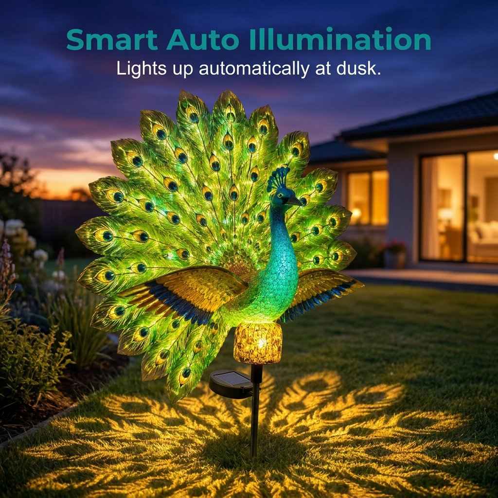 💥SAVE 44%🦚 Dynamic Light Shadow Solar Peacock Garden Sculpture, Waterproof Outdoor Yard LED Decor Statue