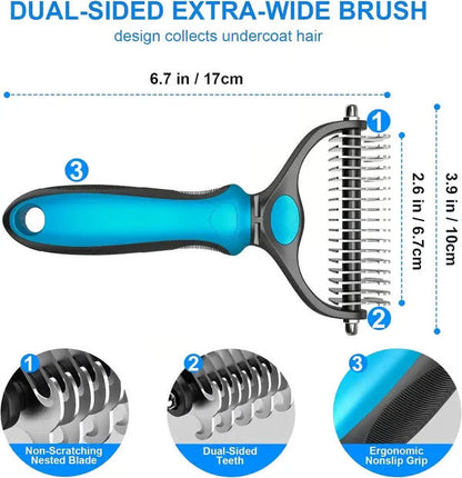 Professional Double-Sided Pet Grooming Rake ✨ Undercoat Deshedding Tool for Dogs & Cats 🐶🐱