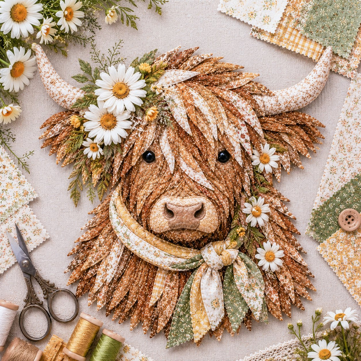 🐮Birth Flower Highland Cow 3D Layered Fabric Art DIY Kit (Beginner-friendly