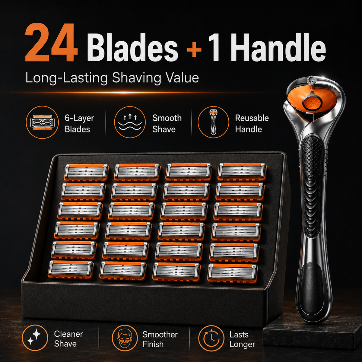 ✨Men's Razor Blade Replacement, 24 Pcs Razor Blade & 1 Count Handle