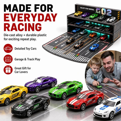 🏎️ 24/48-Car Fold-Out Racing Garage Set – Pull-Back Cars, Light-Up Parking & Portable Track !!!🎁