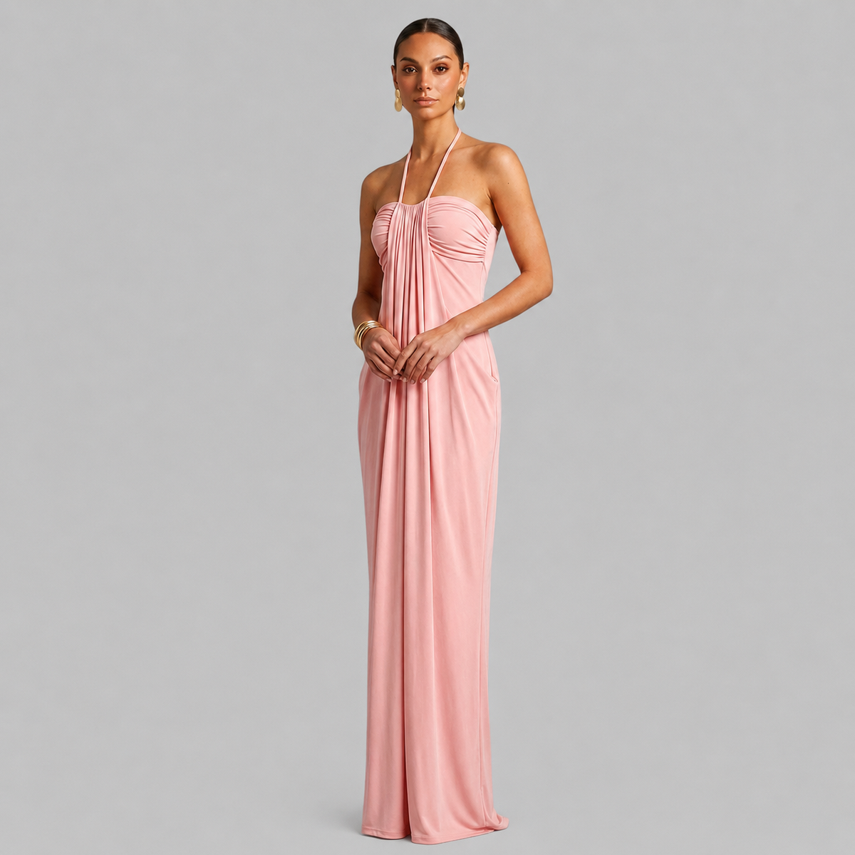 Lace-Up Halter Maxi Dress