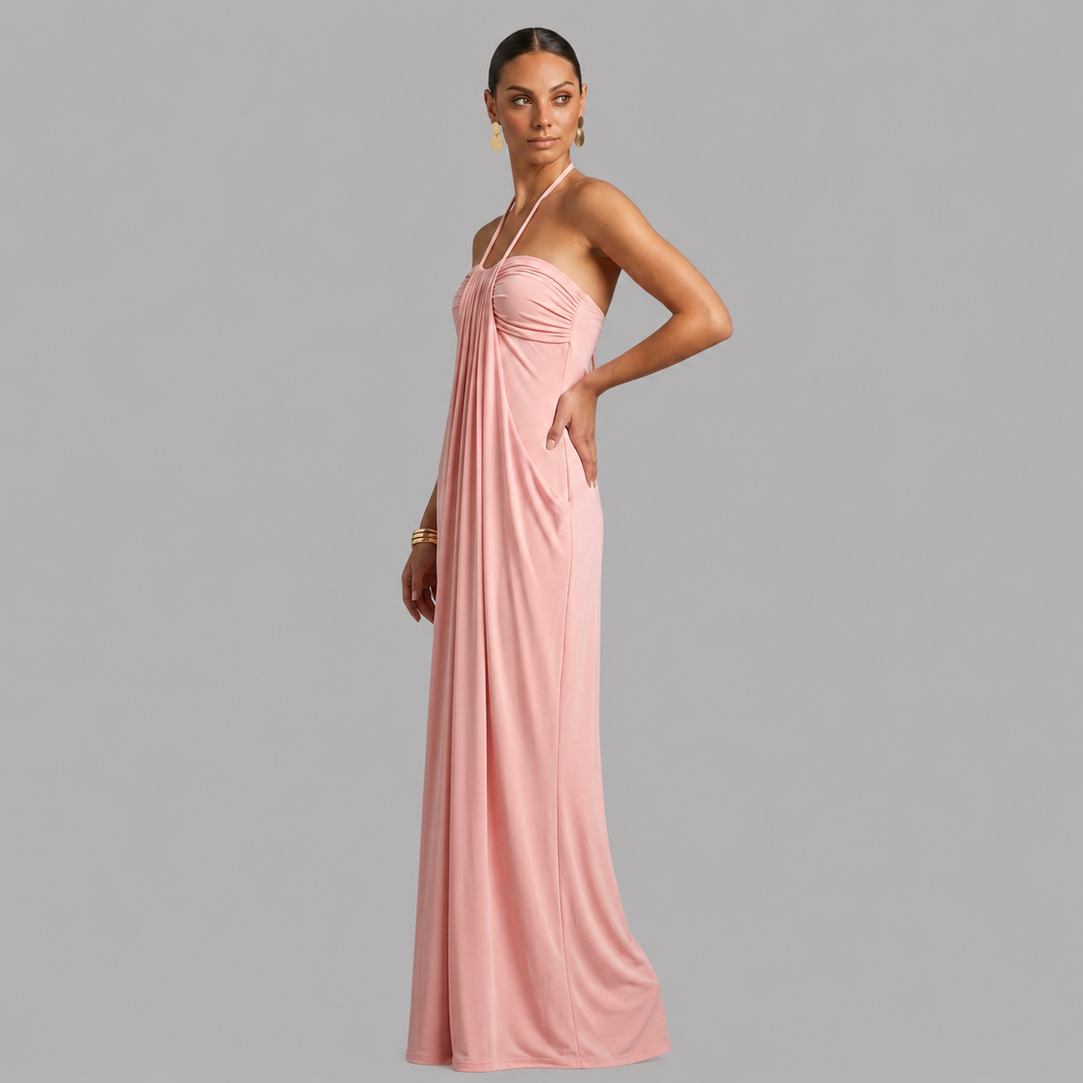 Lace-Up Halter Maxi Dress