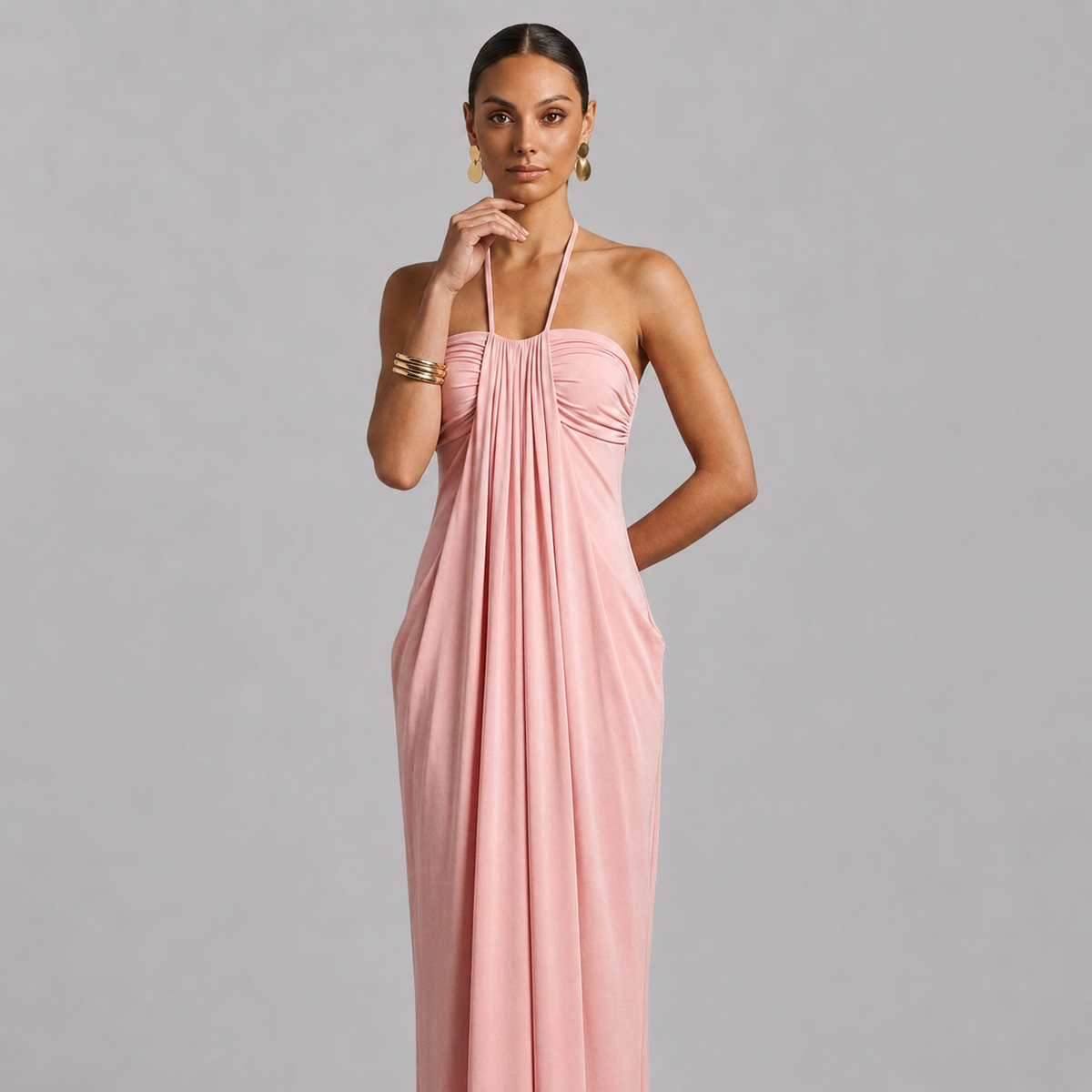 Lace-Up Halter Maxi Dress