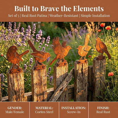 🔥Most Popular in 2026🔥5-Piece Lifelike Rusty Metal Bird Silhouettes Garden Art