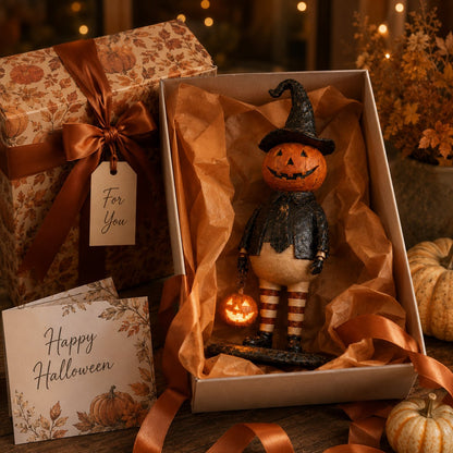 🔥Most Popular in 2026🔥Halloween Pumpkin Head Figurine with Lighted Handheld Pumpkin Lantern