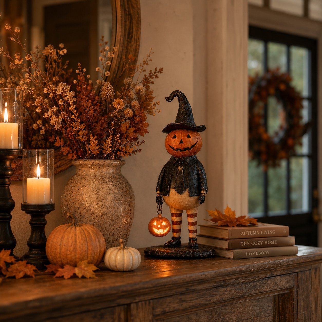 🔥Most Popular in 2026🔥Halloween Pumpkin Head Figurine with Lighted Handheld Pumpkin Lantern