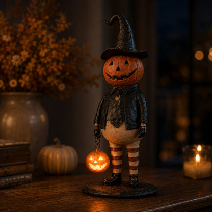 🔥Most Popular in 2026🔥Halloween Pumpkin Head Figurine with Lighted Handheld Pumpkin Lantern