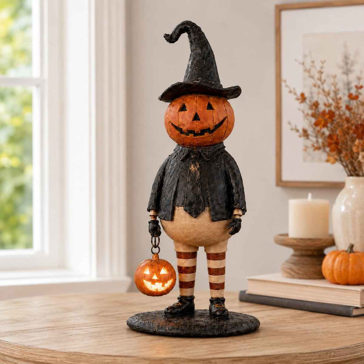 🔥Most Popular in 2026🔥Halloween Pumpkin Head Figurine with Lighted Handheld Pumpkin Lantern