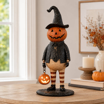 🔥Most Popular in 2026🔥Halloween Pumpkin Head Figurine with Lighted Handheld Pumpkin Lantern