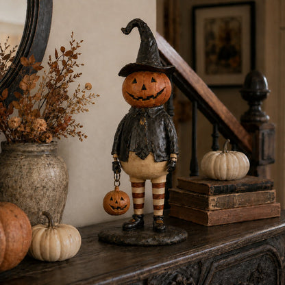 🔥Most Popular in 2026🔥Halloween Pumpkin Head Figurine with Lighted Handheld Pumpkin Lantern