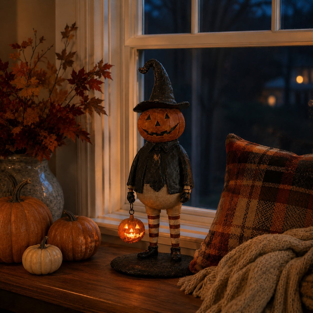 🔥Most Popular in 2026🔥Halloween Pumpkin Head Figurine with Lighted Handheld Pumpkin Lantern